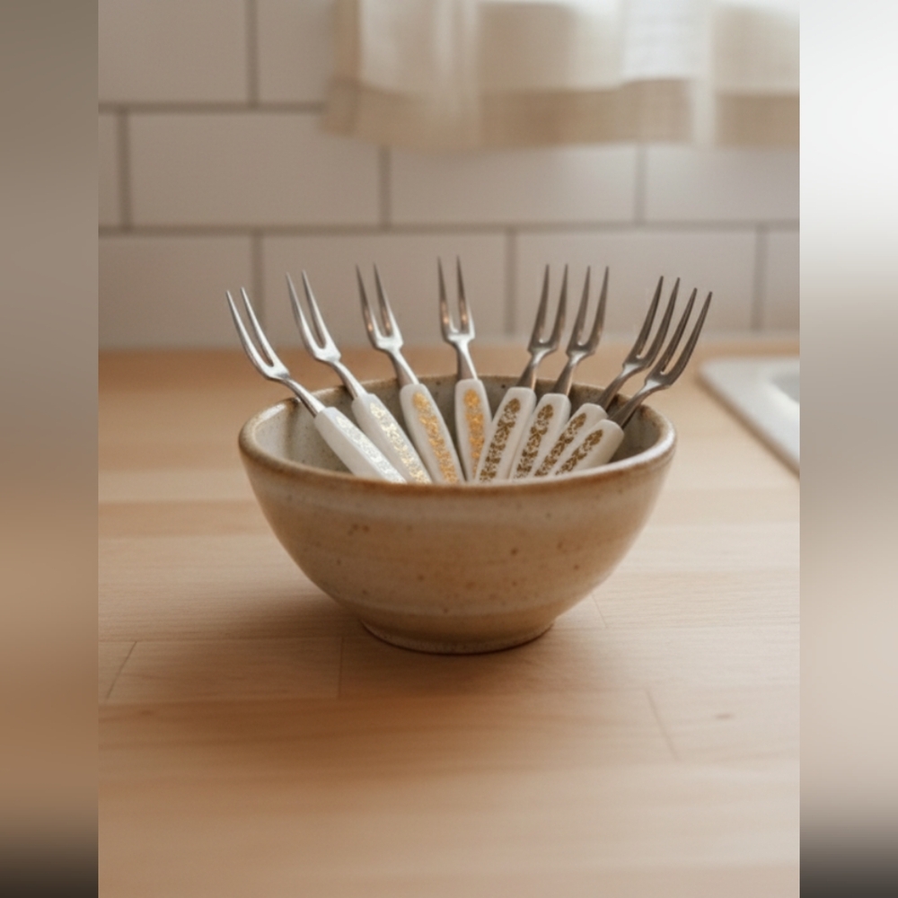 9 Vtg Mid Century Modern Stainless Japan Hors d'oeuvre Forks